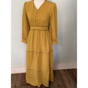 Women’s Size M 6 Golden Mustard Yellow Full Length Dress bohemian-style